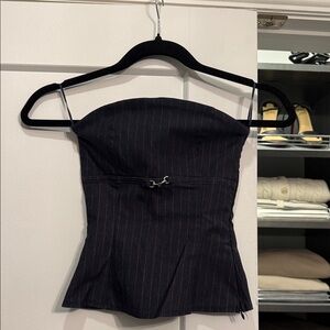 Bershka Black Pinstripe Strapless Crop Top